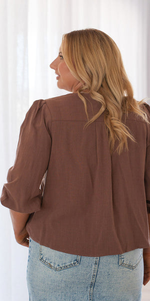 Brie linen top - chocolate