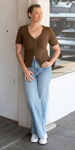 Ava ribbed tee - olive brown