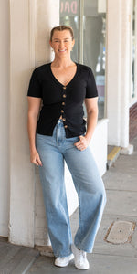 Ava ribbed tee - black