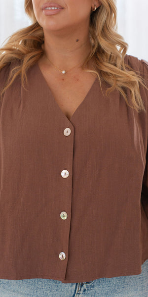 Brie linen top - chocolate