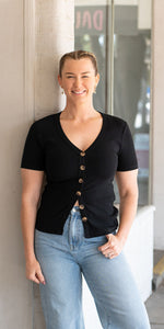 Ava ribbed tee - black